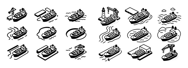 Isometric Cargo Ship Icons