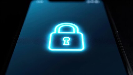 Glowing padlock on smartphone screen. Mobile security concept, digital data protection, encryption technology, cybersecurity authentication, privacy safeguard, password access control, secure device - Powered by Adobe
