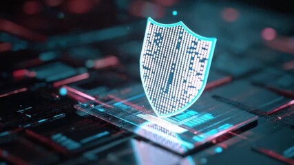 Digital Shield: Illuminated cyber security shield hovering above a digital circuit board, representing the protection of data. - Powered by Adobe