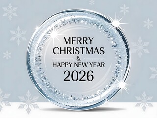 Merry Christmas and Happy New Year 2026 ice blue swirl silver frame luxury minimalist greeting card