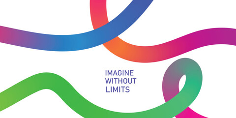 Abstract gradient ribbons with text imagine without limits on white background wave curve