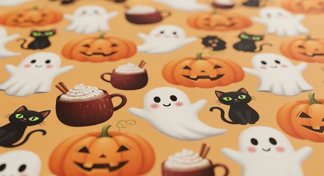 Seamless pattern of Halloween pumpkins and ghosts - Powered by Adobe