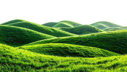 Rolling green hills under dark sky; lush, vibrant landscape