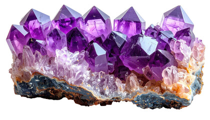 Amethyst cluster with deep purple crystals on a matrix