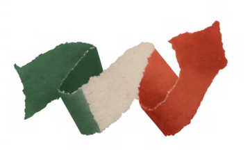 Italian flag ribbon of torn paper creating a patriotic symbol of italy, green white red colors, transparent background