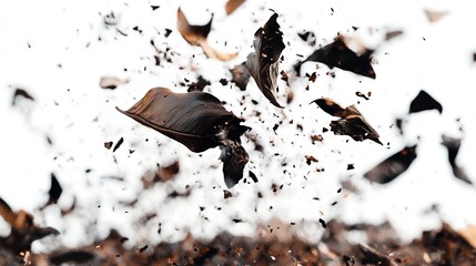 Black tea leaves and dried flowers swirling in the air tea concept