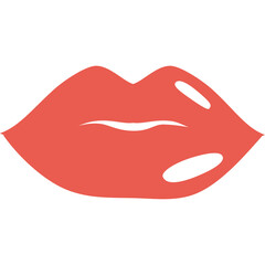 Coral Lips Icon With White Highlights On A Transparent Background Representing Kiss And Beauty.