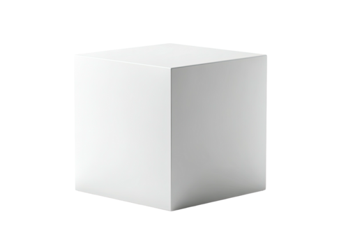 Isolated white cube. Minimalistic design on black background