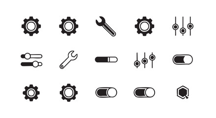 Technical Vector Icons Set for Settings and Controls Design Illustration