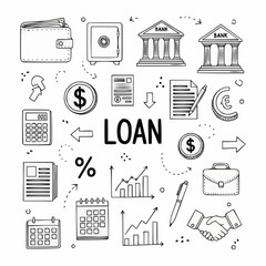 Loan Concept Hand-Drawn Illustration with Financial and Banking Icons