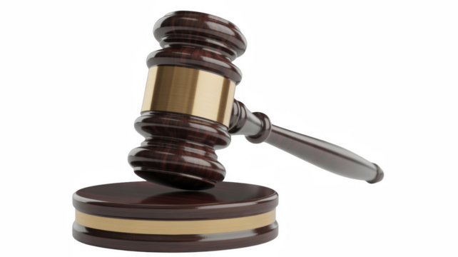 Wooden gavel and sound block symbol of law and justice isolated on white background