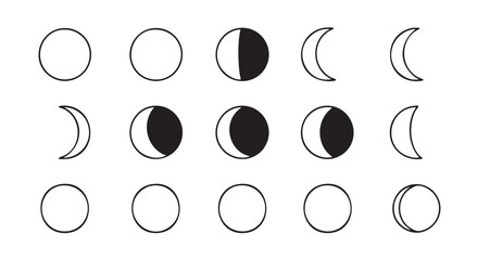 Various moon phases in black and white minimalist design vector