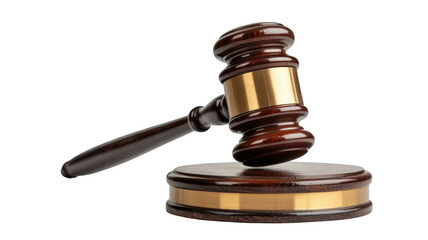 Wooden judge gavel and sound block symbol of law and justice isolated on white background