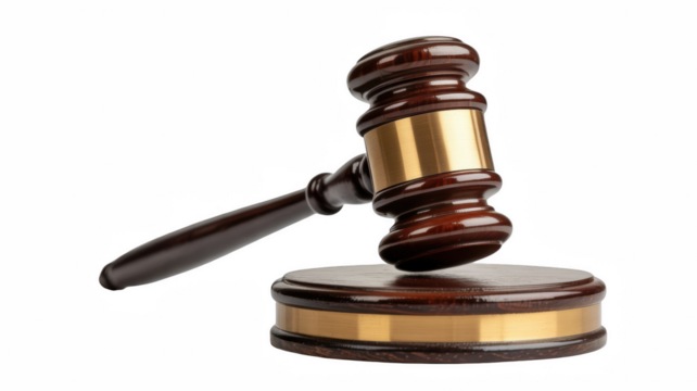 Wooden judge gavel and sound block symbol of law and justice isolated on white background - Powered by Adobe