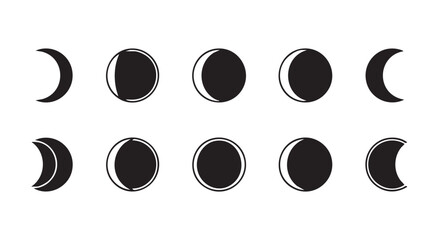 Vector illustration of different phases of the moon astronomy and science