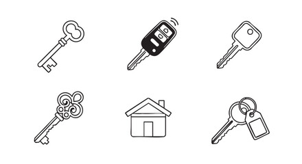 Vintage key drawing collection on white background vector illustration line art