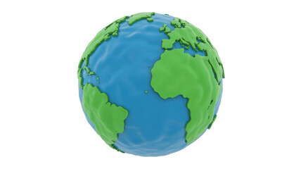 Low poly earth globe 3D render of planet with continents and oceans isolated on white background