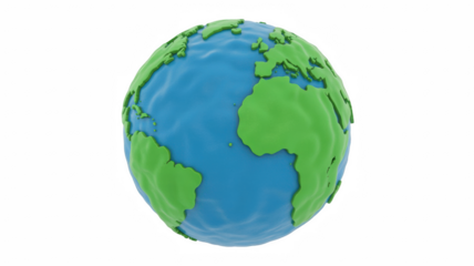 Low poly earth globe 3D render of planet with continents and oceans isolated on white background