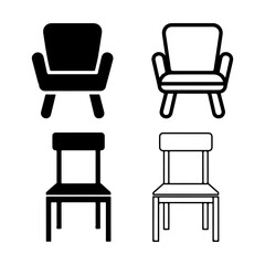 Chair icon set vector outline and silhouette design