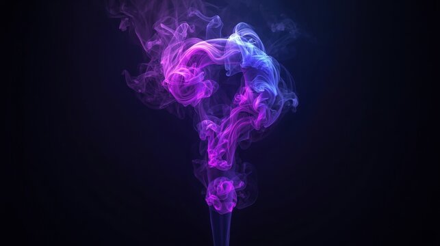 Abstract swirling purple and blue smoke against a dark background