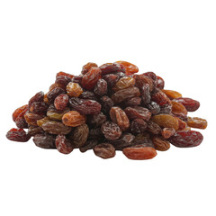 Pile of dried raisins healthy snack isolated on white background