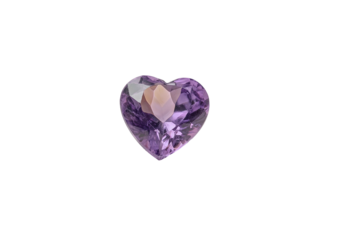 Purple heart-shaped gem, faceted, on black background