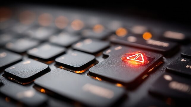 Urgent alert glowing on a dark keyboard, signaling danger or critical warning for cybersecurity or system failure situations