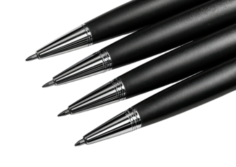 Four black pens angled, silver tips visible, dark background