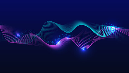 Abstract Digital Sound Wave and Glowing Particle Background