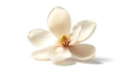 Fototapeta premium Magnolia blossom isolated with gentle shadow, clean white background for luxury design