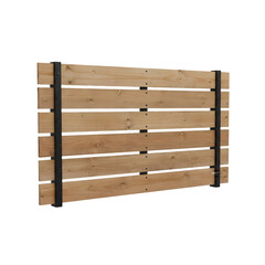 Rustic Wooden Plank Fence Section with Metal Brackets Natural Wood Grain and Horizontal Slats Outdoor Garden Backyard Boundary Element