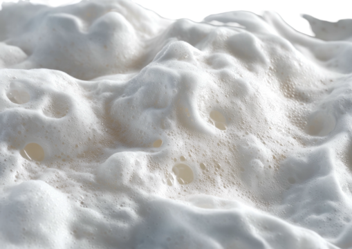 Frothy white foam, bubbly texture, abstract close-up view