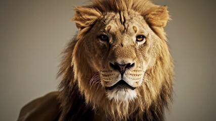Majestic lion stands proudly in front of a wall, its mouth open as if roaring at the world, conveying boldness, confidence, and independence, making it an ideal visual representation for.