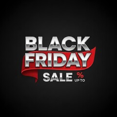 Fototapeta premium Black friday sale up to percentage discount metallic text on red ribbon