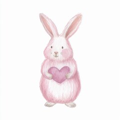 Cute Pink Bunny Holding Heart – Valentine’s Day Watercolor Illustration