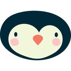 Cute Cartoon Penguin Face with Pink Cheeks and Orange Beak on a Transparent Background Simple Adorable Animal Illustration