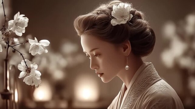Tang Dynasty Lady Elegant Profile Contemplation
