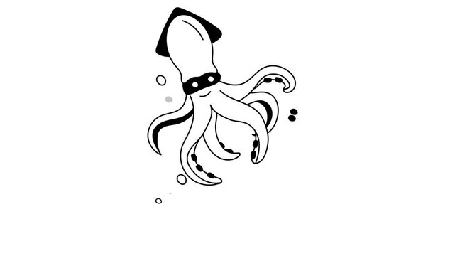 Elongated body cephalopod icon animation, modern design of squid