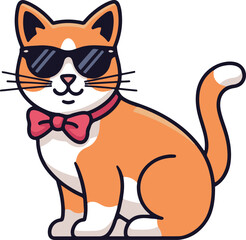 an orange and white cat wearing black sunglasses and a pink bow tie, sitting in a cool pose.