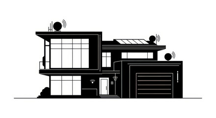 Modern smart home illustration with wireless connectivity and technological integration in