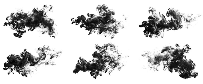 Abstract soft evaporating smoke isolated on transparent background. Black smoke brushes set. Generative ai