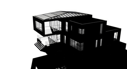 Abstract architectural silhouette with minimalist modern home and geometric lines in stark