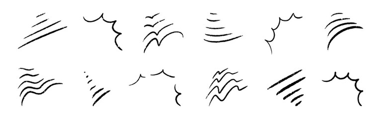 Hand drawn manga line effect element set. Anime emotion and movement doodle icons, comic speed lines, dynamic ink sketches for illustration and motion effects. Isolated vector collection © Viktoriia Melkisheva