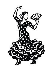 Fototapeta premium Flamenco dancer with fan — bold black silhouette vector