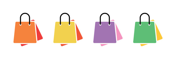 Colorful Shopping Bag Icons, Flat Tote Vector Set for Retail, Ecommerce, Product Packaging and App UI