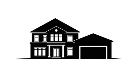 Iconic two-story residential house vector silhouette providing a clean and modern representation