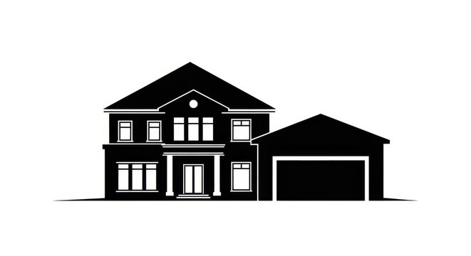 Iconic two-story residential house vector silhouette providing a clean and modern representation