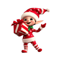 Festive Christmas Elf Holding a Gift Box in Red and White