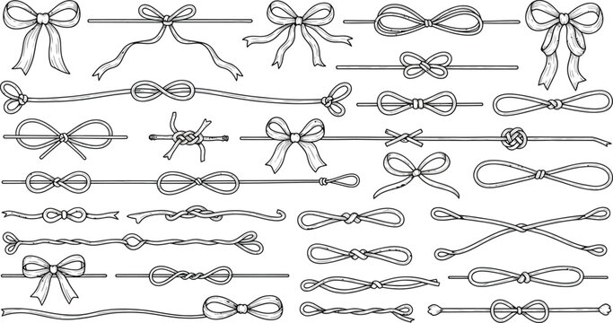 Collection of Ornamental Bows and Knots Illustrations on Transparent Background