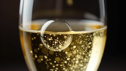 A close-up of a glass filled with bubbly wine, perfect for a special occasion or romantic evening